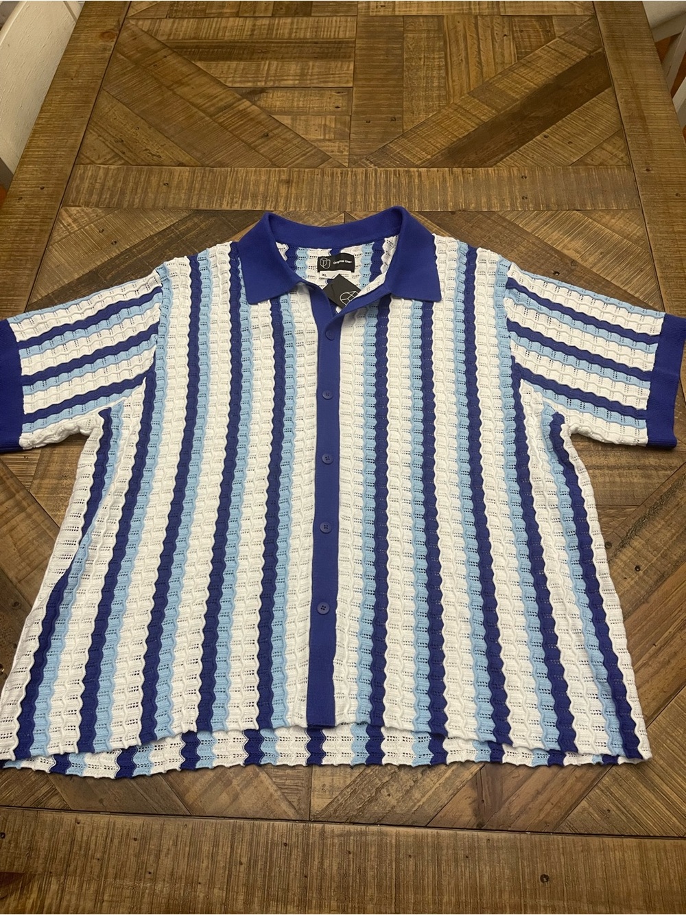 NWT Original Use Men's XL Vertical Stripe Knit Button-Down Polo Shirt